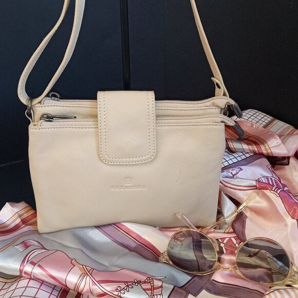 HEXAGONA PARIS Ivory Leather Crossbody Organizer Flat Profile - Picture 2 of 16